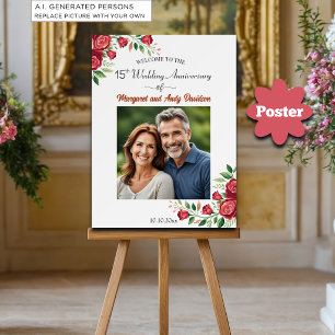 Poster Rosas Rosadas 15º Aniversário de Casamento Foto Be