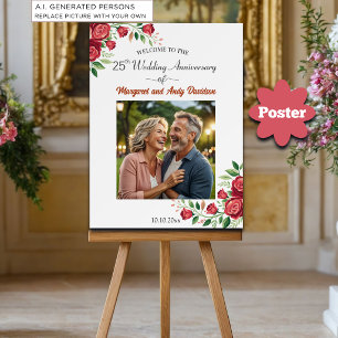 Poster Rosas Rosadas de 25º Aniversário de Casamento Foto
