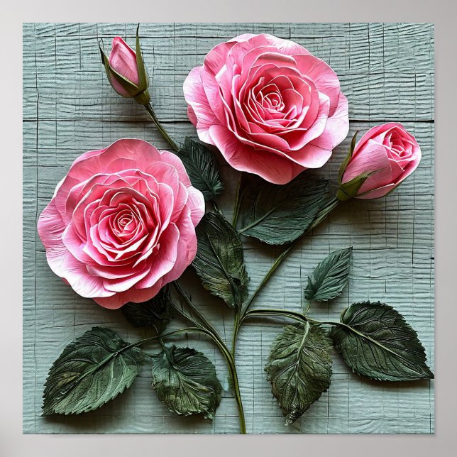 Poster Rosas rosadas flores (Frente)