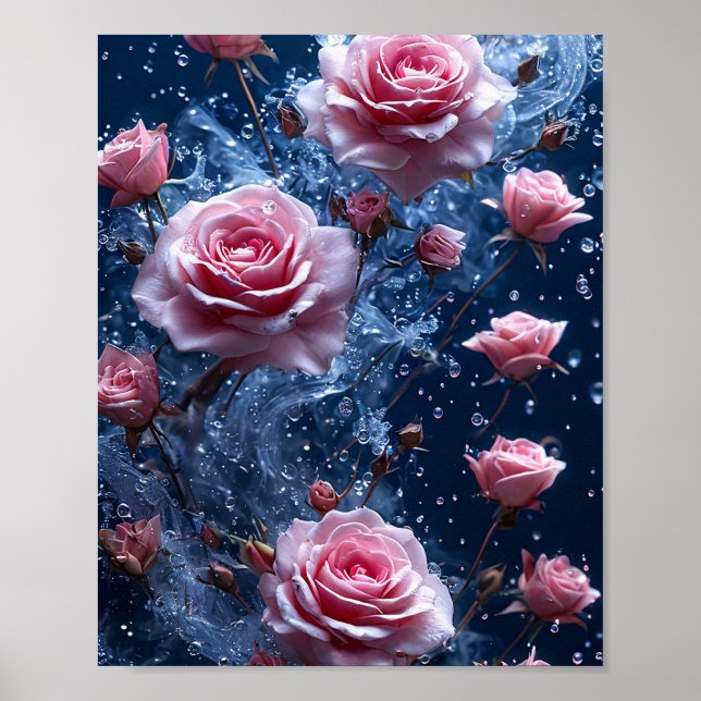 Poster Rosas rosas Arte Floral de Parede Moody (Frente)