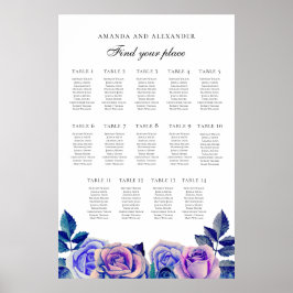 Poster Rosas roxas azuis. Carta de assentos de casamento