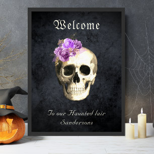 Poster Rosas Roxos do Crânio Gótico Personalizados Hallow