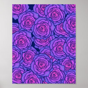 Poster Rosas Roxos Estilo Negro Claro Arte Floral