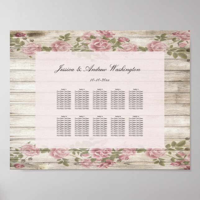 Póster Rosas Rústicas em Madeira Carta de Assentos de Cas (Frente)