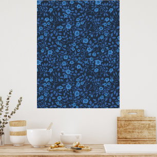 Poster Rosas selvagens em azul