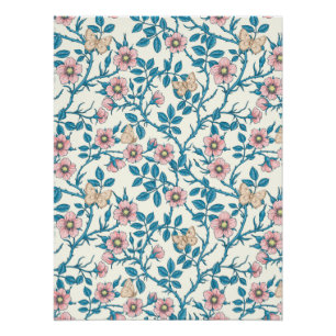 Póster Rosas silvestres e borboletas /rosa/azul/branco es