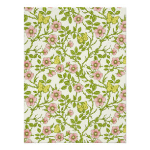 Póster Rosas silvestres e borboletas /rosa/verde claro/am