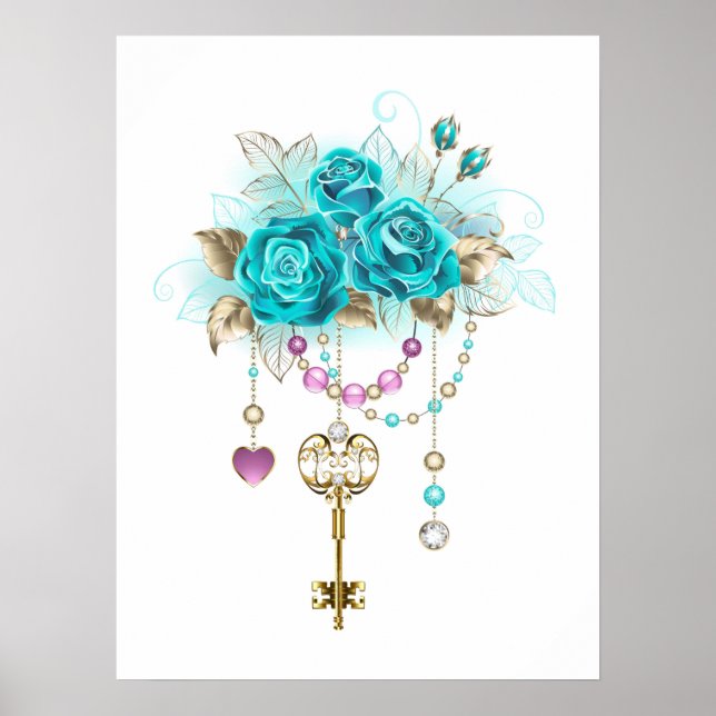 Poster Rosas Turquesas com Chaves (Frente)
