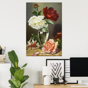 Poster Rosas Vermelhas Brancas e Rosadas Antigas em Arte