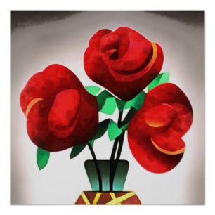 Póster Rosas vermelhas De Arte Deco Em Vase