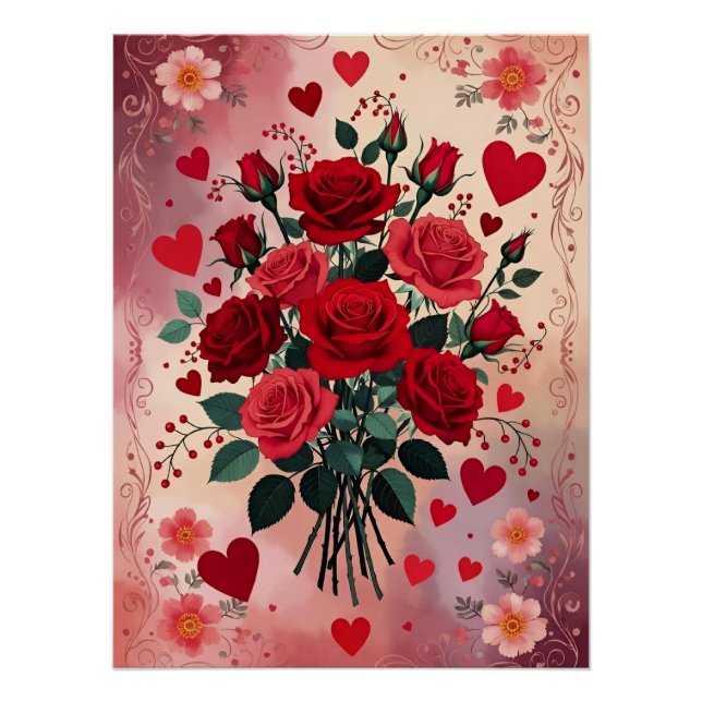 Póster Rosas Vermelhas, Dia dos Namorados, (Frente)