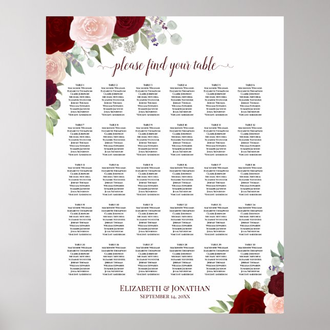 Poster Rosas Vermelhas e Rosa 30 Gráfico de Assentos de C (Frente)