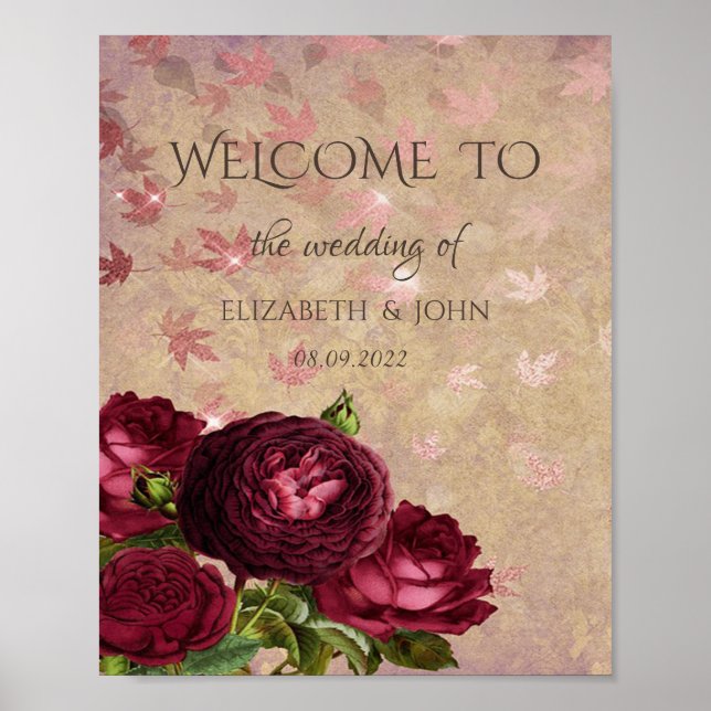 Poster Rosas Vermelhas Elegantes Folhas Caindo (Frente)