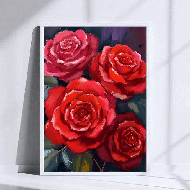 Poster Rosas Vermelhas Flores Pintadas aquarela (Criador carregado)