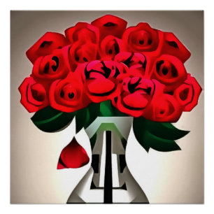 Póster Rosas vermelhas Na Arte Vase Deco