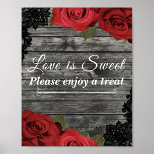 Poster Rosas Vermelhas Renda Preta Rústica Casamento Apro