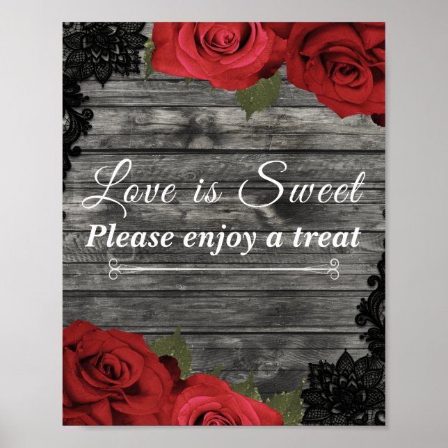 Poster Rosas Vermelhas Renda Preta Rústica Casamento Apro (Frente)
