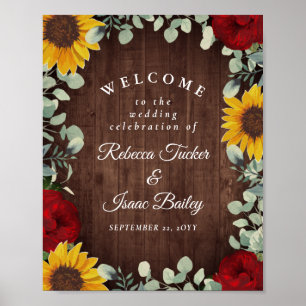 Poster Rosas vermelhas Rustic Sunflower Boeing Boas-vinda