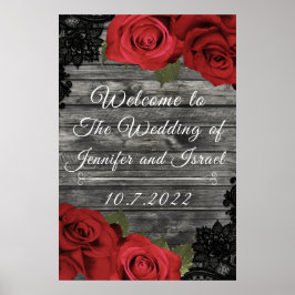 Poster Rosas Vermelhas Rustico Placa de Casamento com Ren