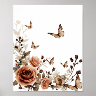Poster Rosas Vintage & Borboletas