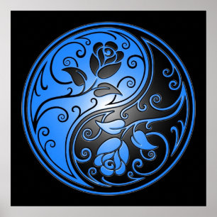 Poster Rosas Yin Yang, azul e preto