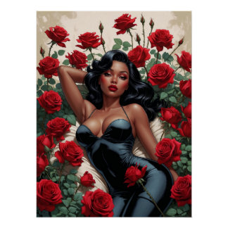 Póster Rose de Minuit – Affiche Pin-Up Noire Glamour