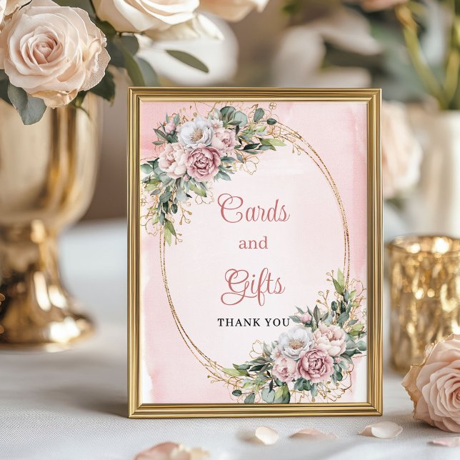 Poster Rose Gold Floral Cards Gifts Baby Shower Tabletop (Rose Gold Floral Cards and Gifts Baby Shower Tabletop)