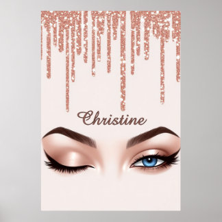 Poster Rose Gold Glitter Drip With Feminine Eye Makeup