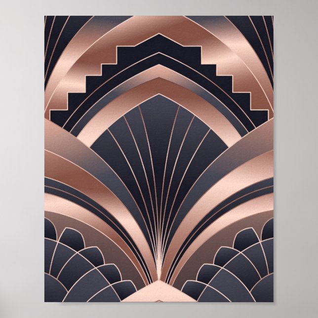 Poster Rose Gold Navy Geometric Fan Neo Deco Art (Frente)