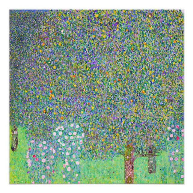 Póster Rosebushes de Gustav Klimt sob a pintura em árvore (Frente)
