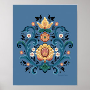 Poster Rosemaling Dourado and Burgundy