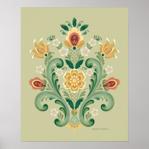Poster Rosemaling Green e Dourado