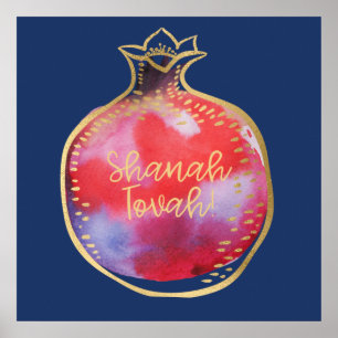 Poster Rosh HaShana deseja muitos méritos w. Pomegranato