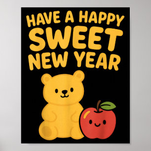 Poster Rosh Hashanah Feliz Ano Novo Doce Mel Urso Judeu