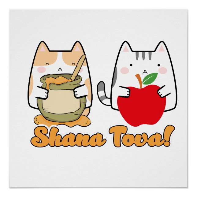 Póster Rosh Hashanah kawaii Cats - Ano Novo Judeu (Frente)