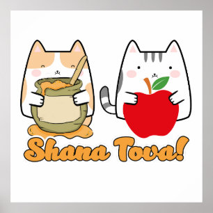 Poster Rosh Hashanah kawaii Cats - Ano Novo Judeu