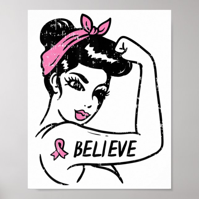 Poster Rosie Riveter Acredita no Cancer de Fita Rosa (Frente)