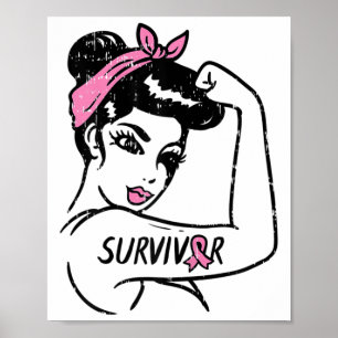 Poster Rosie Riveter Câncer Da Mama Sobrevivente Fita Awa
