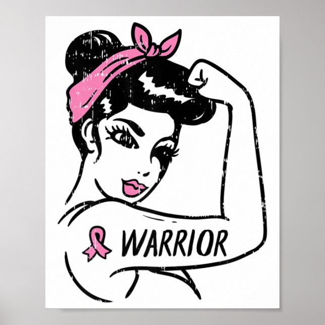 Poster Rosie Riveter Riveter Cancer Mulheres Rosa (Frente)