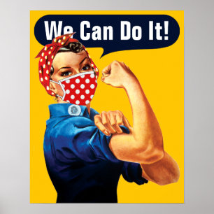 Poster Rosie The Riveter With Mask - Adicione Seu Própri
