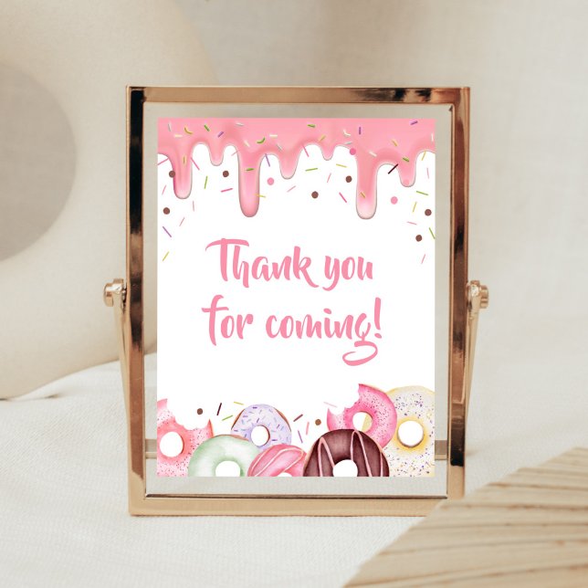 Poster Rosquinha e Fralda Sprinkle Obrigado por vir (Pink Donuts Girl Baby Shower Thank You for Coming Sign)