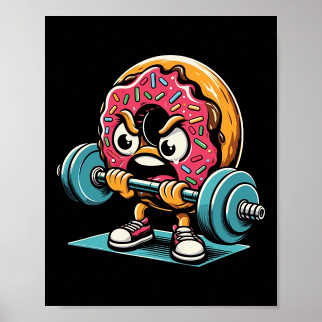 Poster Rosquinha Levantando Pesos Diversão Academia Trein (Frente)