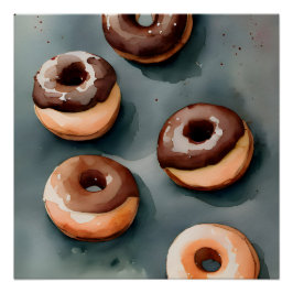 Póster Rosquinhas de chocolate Aquarela