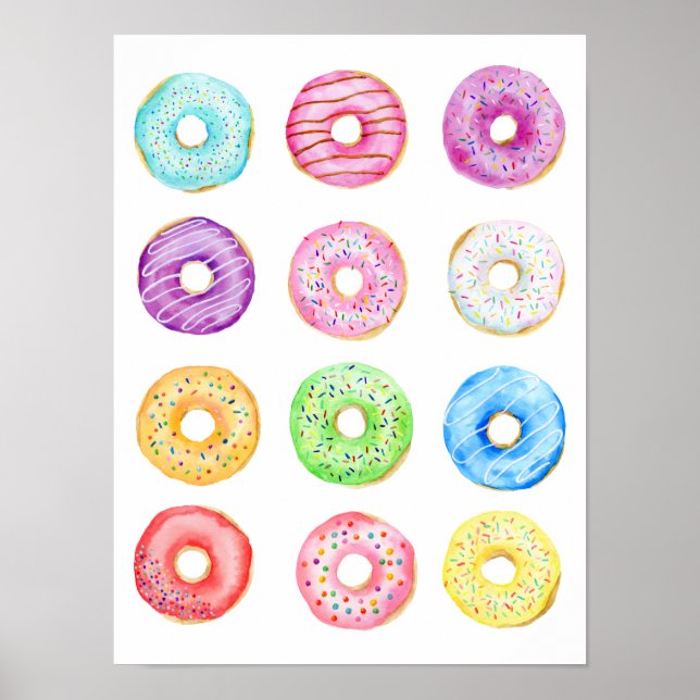 Póster Rosquinhas de cor pastel de aquarela (Frente)