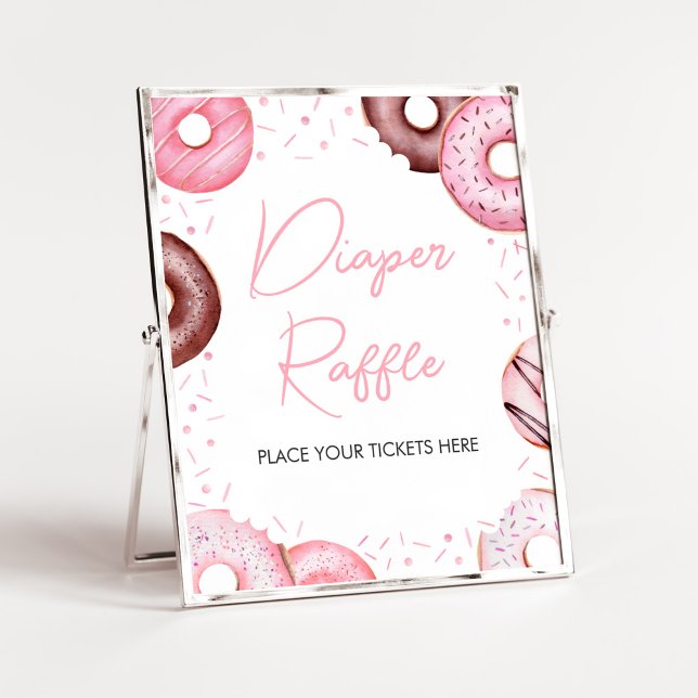 Poster Rosquinhas rosa e Fralda Chá de fraldas Raffle (Pink Sweet Sprinkle Baby Shower Diaper Raffle Sign)