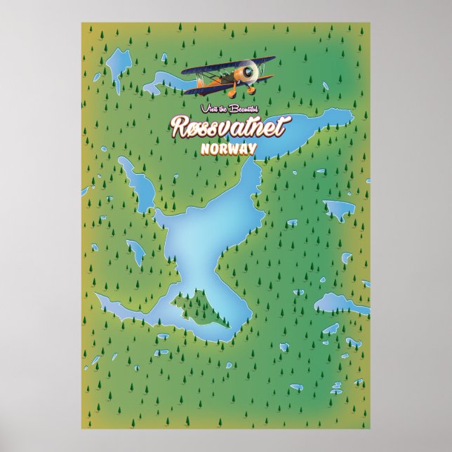 Poster Røssvatnet Norway lake map art impressão. (Frente)