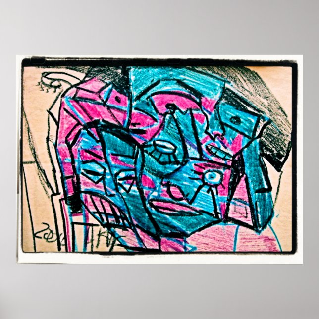 Póster rosto abstrato aqua (Frente)
