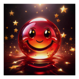 Póster Rosto Bubbly Vermelho Transparente Com Estrelas