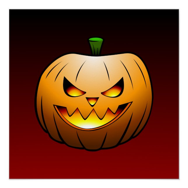 Póster Rosto de Abóbora de Halloween Assustador (Frente)