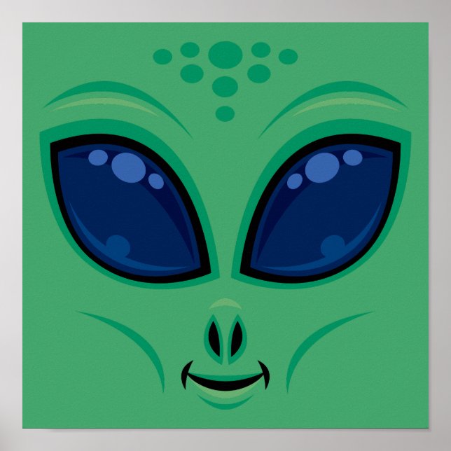 Poster Rosto de Alien de Desenho Animado Amigável (Frente)